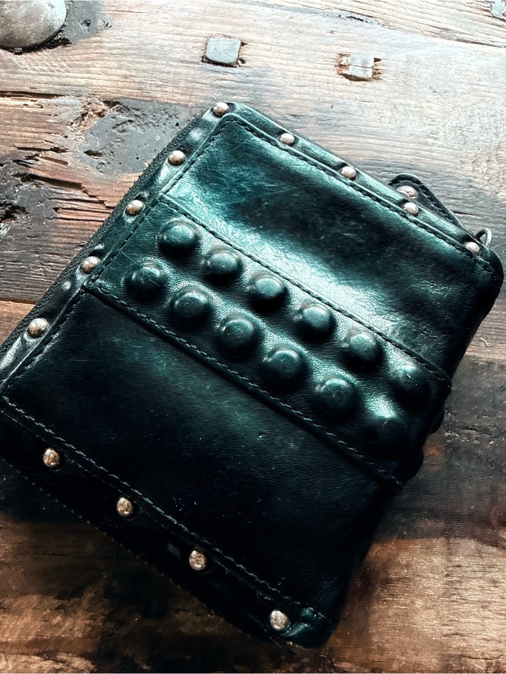 Black leather + stud FRYE wallet
